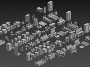 Voxel Furniture Pack 99 Items 3D Model