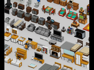 Voxel Furniture Pack 99 Items 3D Model