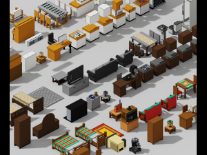 Voxel Furniture Pack 99 Items 3D Model