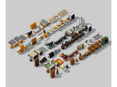 Voxel Furniture Pack 99 Items 3D 모델