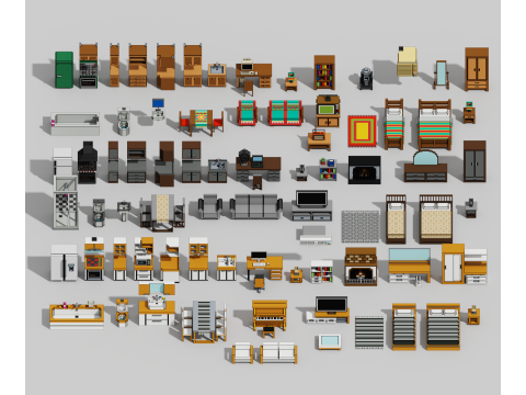 Voxel Furniture Pack 99 Items 3D 모델