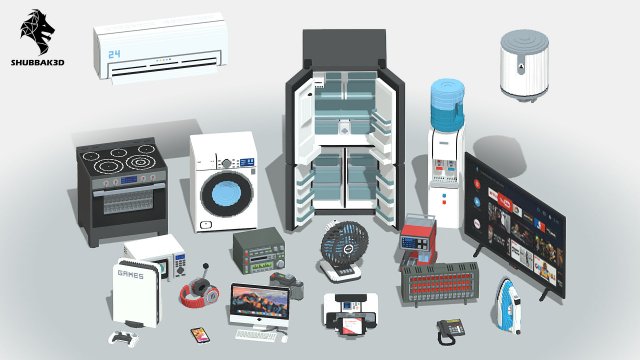 Voxel Electronics Pack 20 Items 3D Model .c4d .max .obj .3ds .fbx .stl .blend 