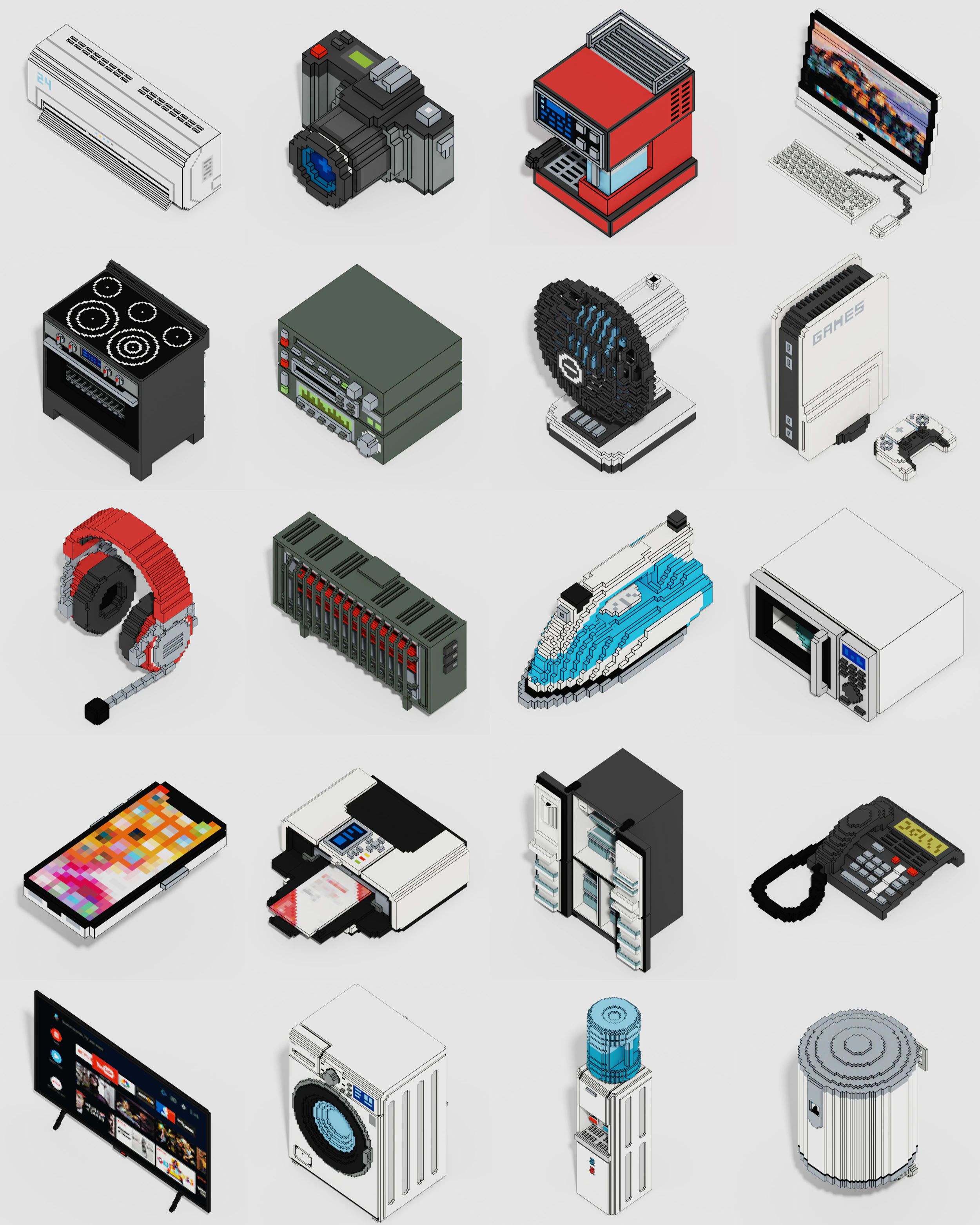 Pack Electr&oacute;nica Voxel 20 Art&iacute;culos Modelo 3D .c4d .max .obj .3ds .fbx .stl .blend 