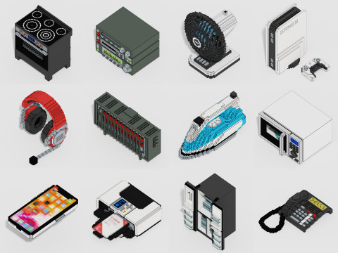 Voxel Electronics Pack 20 Items 3D Model