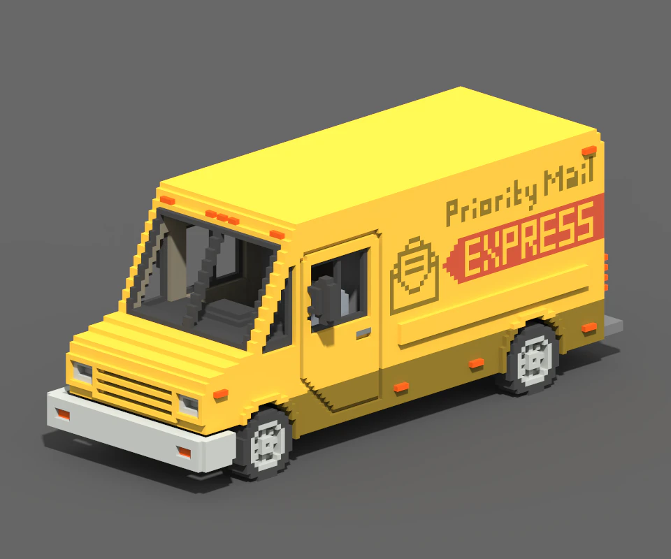 Voxel Mail Van 3D Model .c4d .max .obj .3ds .fbx .stl .blend 