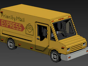 Voxel Mail Van 3D Model