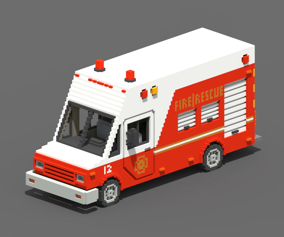 Voxel Fire Rescue Van 3D Model .c4d .max .obj .3ds .fbx .stl .blend