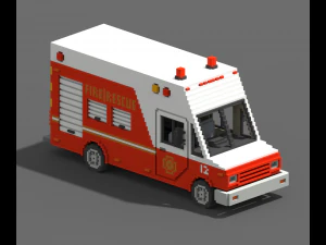 Voxel Fire Rescue Van 3D Model