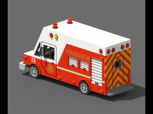 Voxel Fire Rescue Van 3D Model