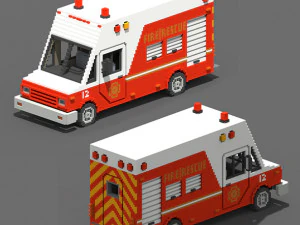 Voxel Fire Rescue Van 3D Model