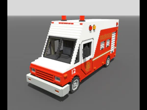 Voxel Fire Rescue Van 3D Model