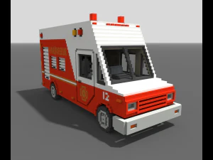 Voxel Fire Rescue Van 3D Model