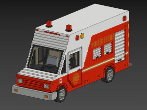 Voxel Fire Rescue Van 3D Model