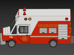 Voxel Fire Rescue Van 3D Model