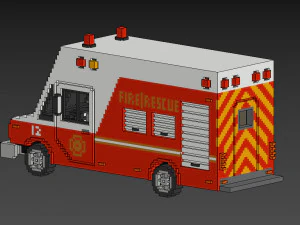 Voxel Fire Rescue Van 3D Model