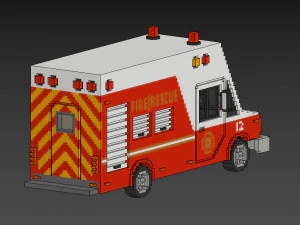 Voxel Fire Rescue Van 3D Model