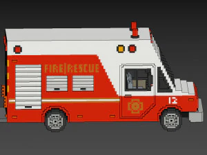 Voxel Fire Rescue Van 3D Model