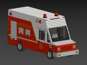 Voxel Fire Rescue Van 3D Model