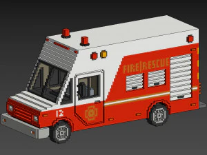 Voxel Fire Rescue Van 3D Model