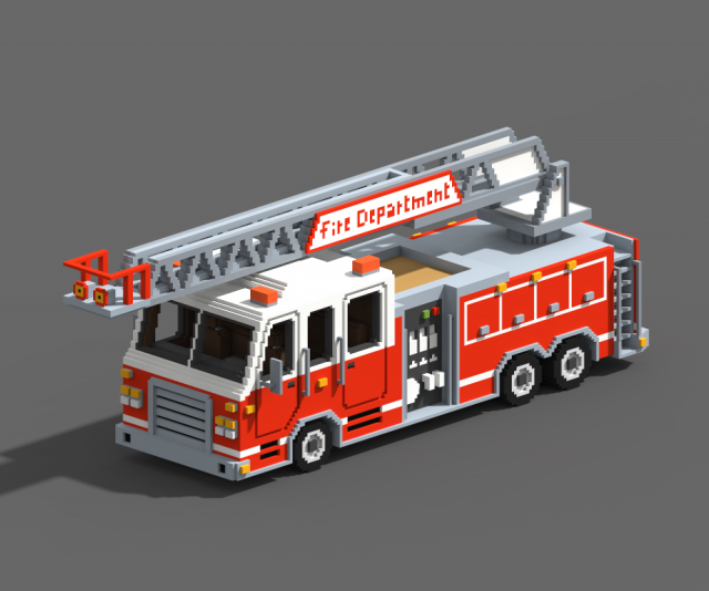 Voxel Fire Truck Model 3D .c4d .max .obj .3ds .fbx .stl .blend 