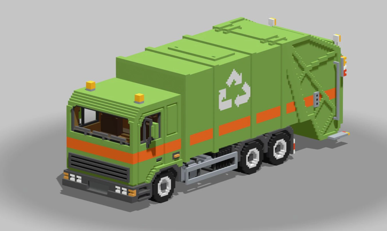 Voxel Garbage Truck 3D Model .c4d .max .obj .3ds .fbx .stl .blend 