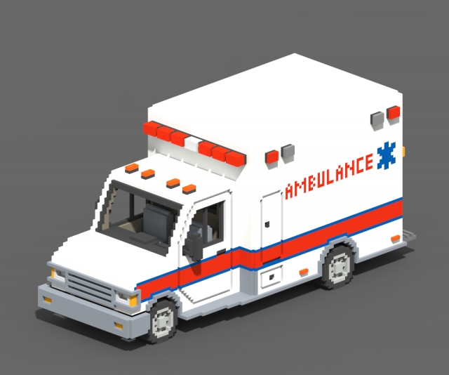 Voxel Ambulance 3D Model .c4d .max .obj .3ds .fbx .stl .blend 
