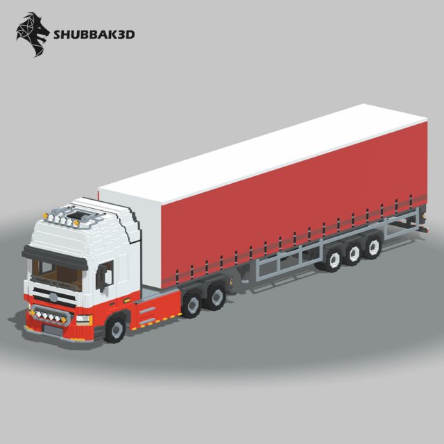 Voxel Truck and Curtain Trailer Modelo 3D .c4d .max .obj .3ds .fbx .stl .blend 