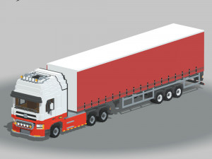 Voxel Truck and Curtain Trailer 3D-Modell