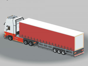 Voxel Truck and Curtain Trailer Modelo 3D