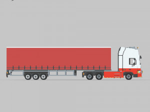 Voxel Truck and Curtain Trailer Modelo 3D