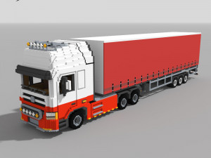 Voxel Truck and Curtain Trailer Modelo 3D