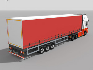 Voxel Truck and Curtain Trailer Modelo 3D