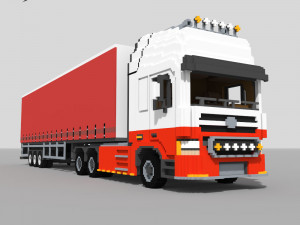 Voxel Truck and Curtain Trailer Modelo 3D