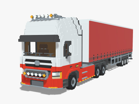 Voxel Truck and Curtain Trailer 3Dモデル