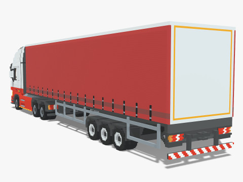 Voxel Truck and Curtain Trailer Modello 3D