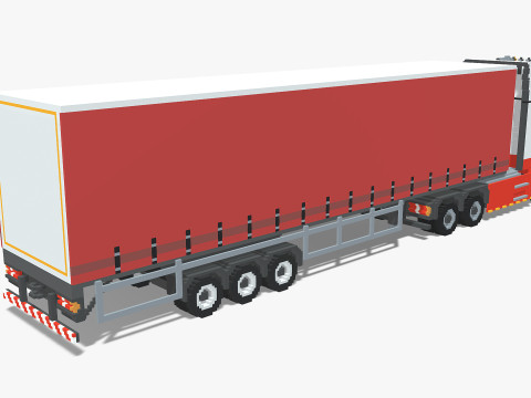 Voxel Truck and Curtain Trailer Modello 3D