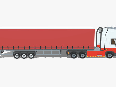 Voxel Truck and Curtain Trailer Modello 3D