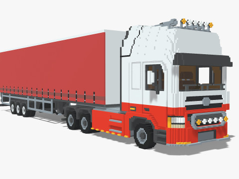 Voxel Truck and Curtain Trailer Modello 3D