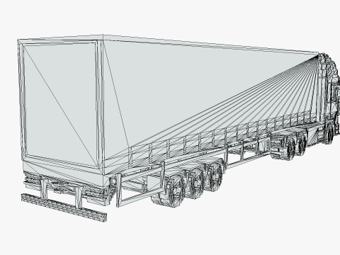 Voxel Truck and Curtain Trailer Modello 3D