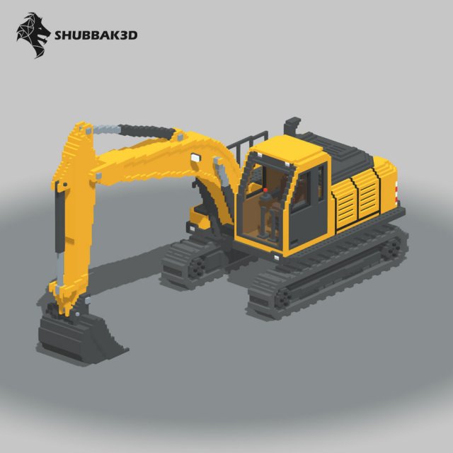 Voxel Excavator Model 3D .c4d .max .obj .3ds .fbx .stl .blend 