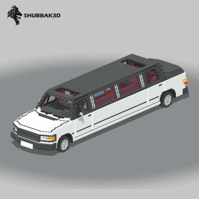 Voxel Limo Car Model 3D .c4d .max .obj .3ds .fbx .stl .blend 