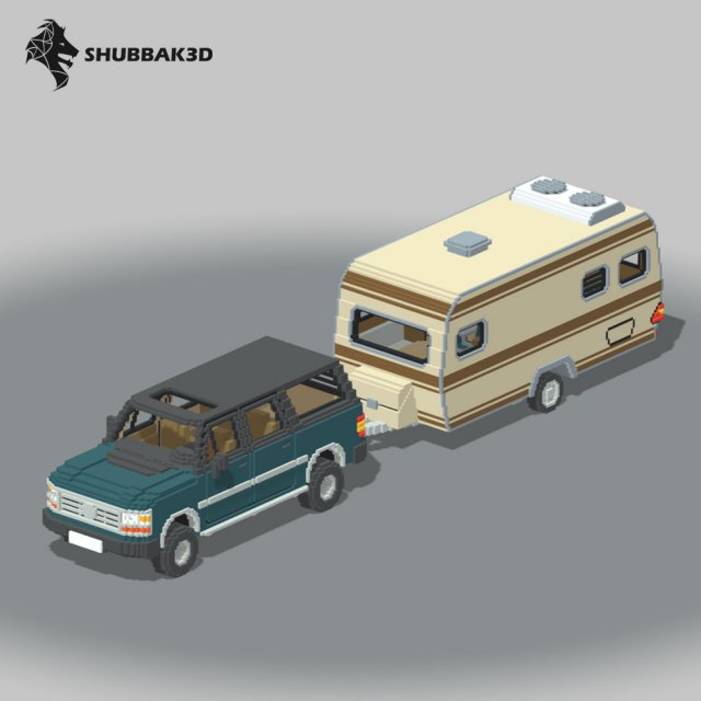 Voxel Caravan With SUV Tow Modèle 3D .c4d .max .obj .3ds .fbx .stl .blend 