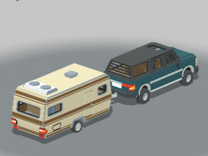 Voxel Caravan With SUV Tow Modèle 3D