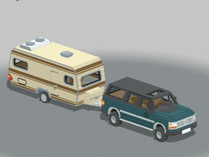 Voxel Caravan With SUV Tow Modèle 3D