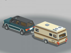 Voxel Caravan With SUV Tow Modèle 3D