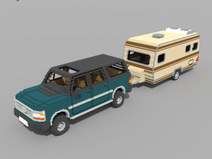 Voxel Caravan With SUV Tow Modèle 3D
