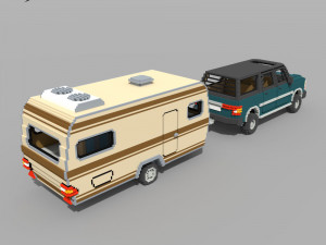 Voxel Caravan With SUV Tow Modèle 3D