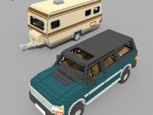 Voxel Caravan With SUV Tow Modèle 3D