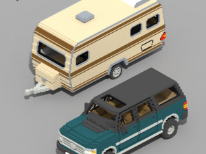 Voxel Caravan With SUV Tow Modèle 3D