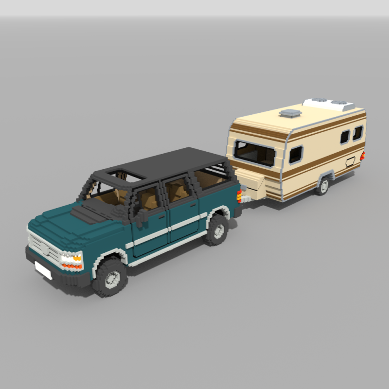 Voxel Caravan With SUV Tow 3Dモデル .c4d .max .obj .3ds .fbx .stl .blend